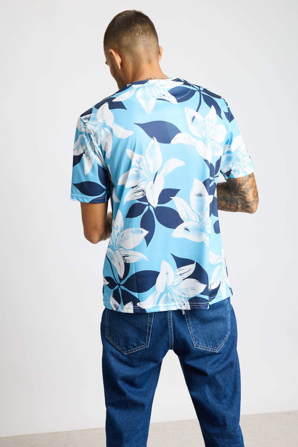 Printed Men's T-Shirt - Blue Flourish