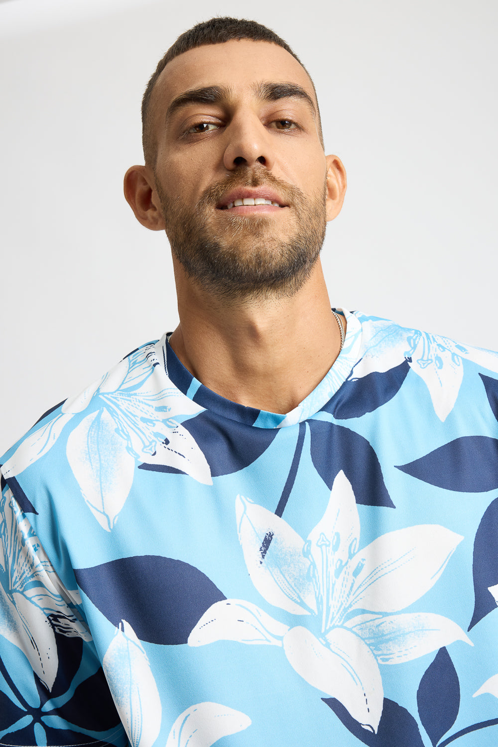 Printed Men's T-Shirt - Blue Flourish