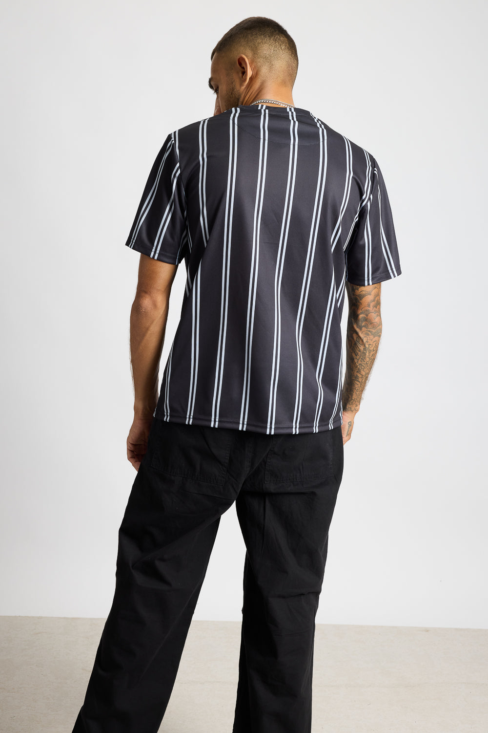 Printed Men's T-Shirt - Black/White Stripes