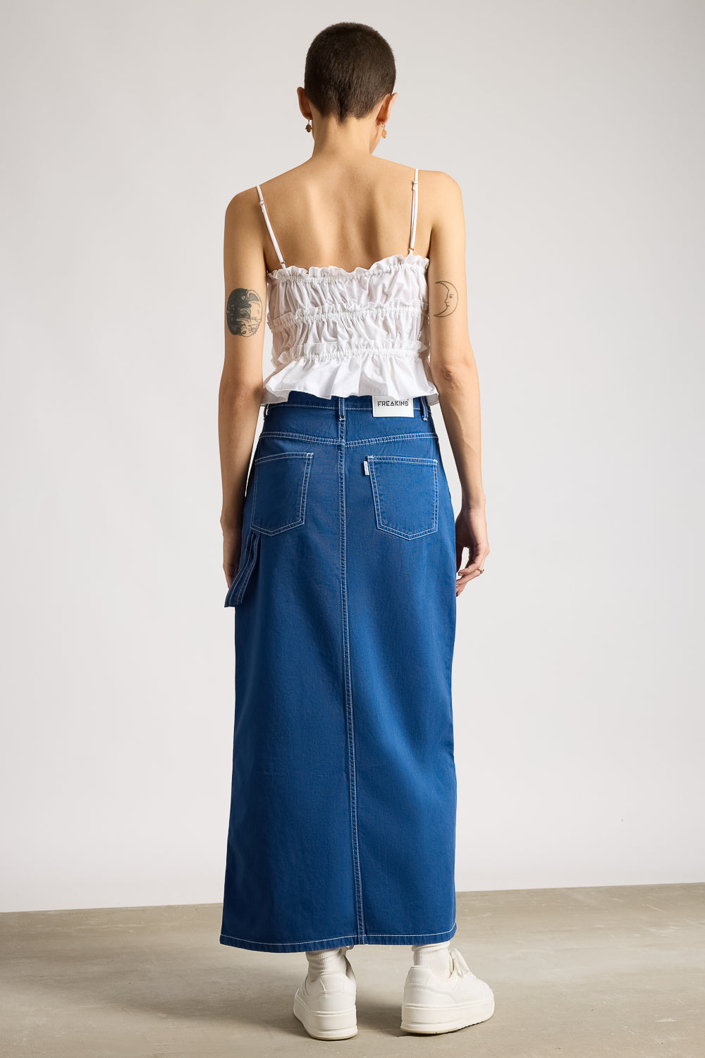 Coastal Blue Contrast Stitch Front Slit Women's Long Skirt