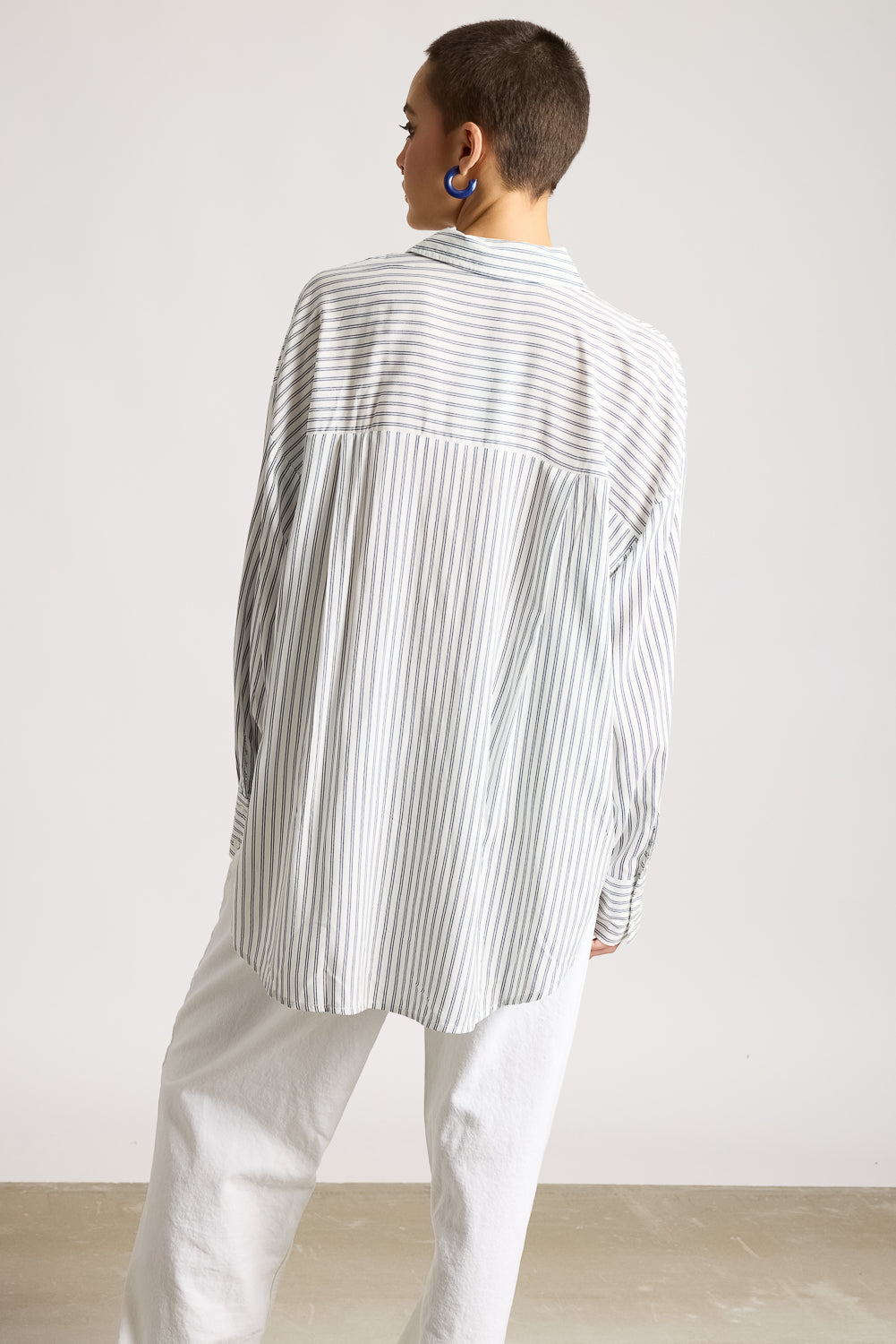 Women's Relaxed Fit Viscose Shirt - Navy Blue Stripes