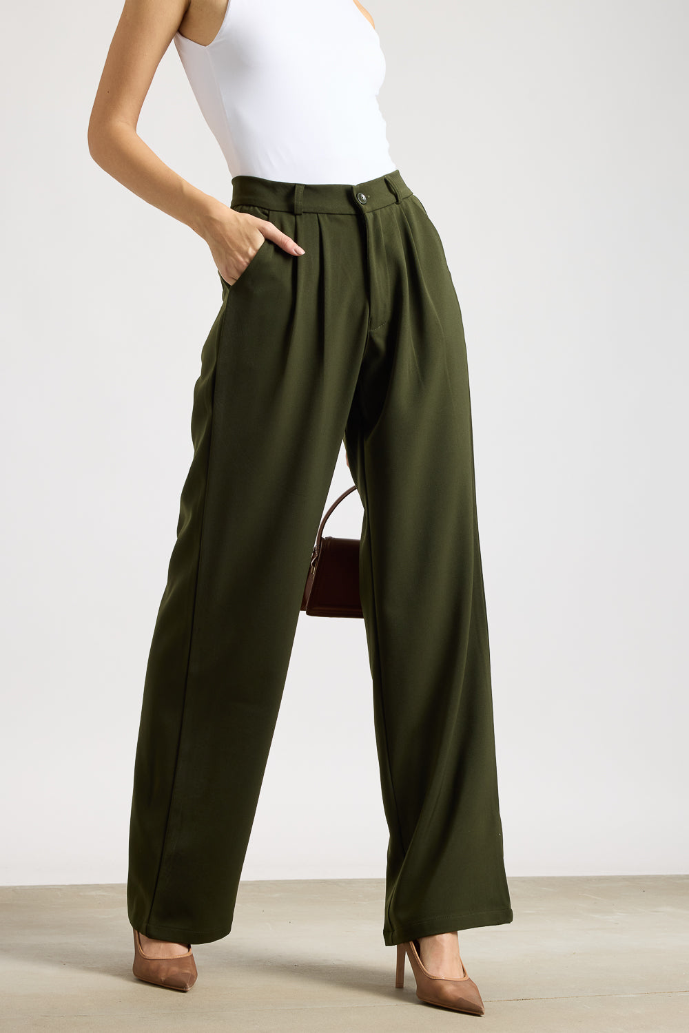 Women's Pleated Olive Korean Pants