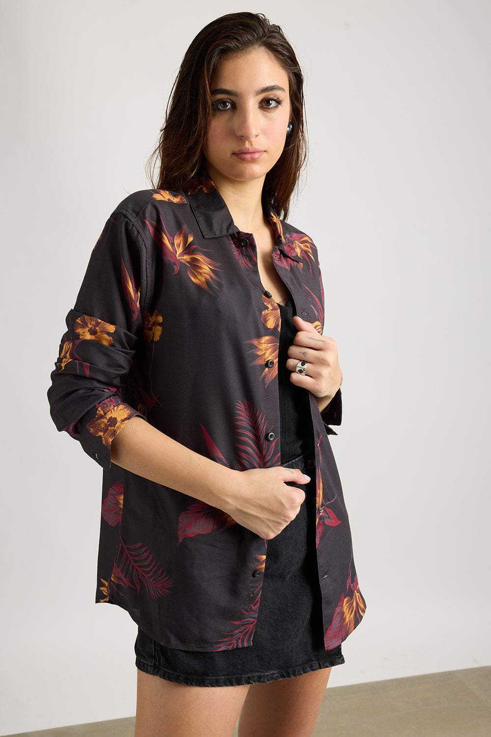Full Sleeves Flamy Fern Printed Women's Shirt