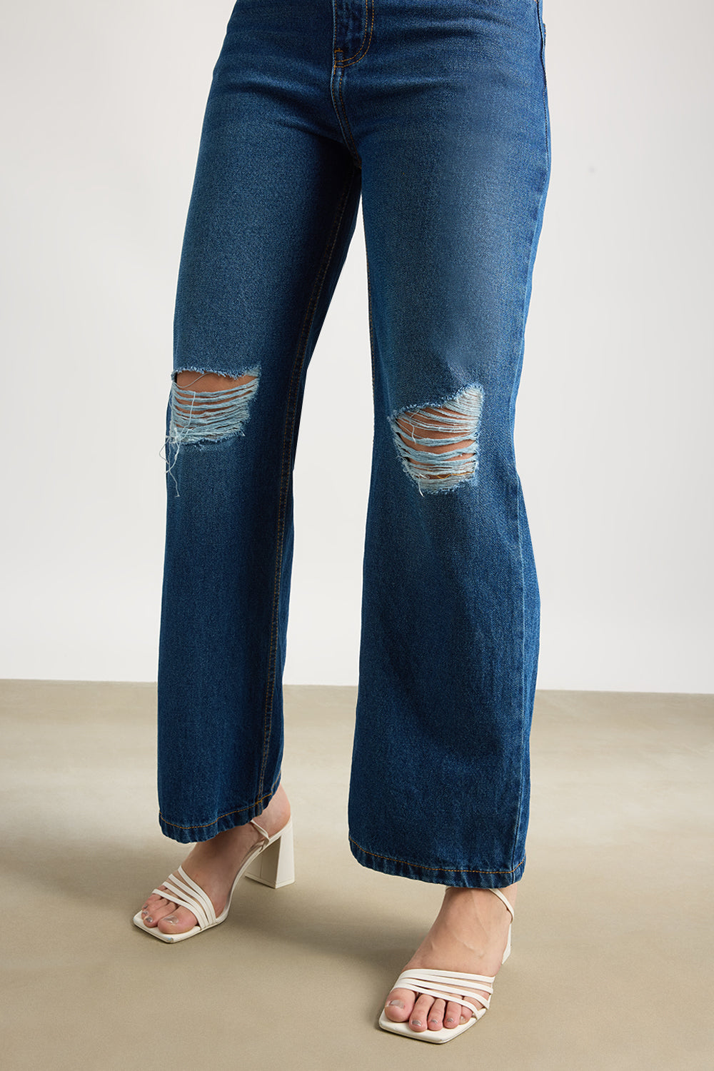 Navy Ripped Women's Wide Jeans