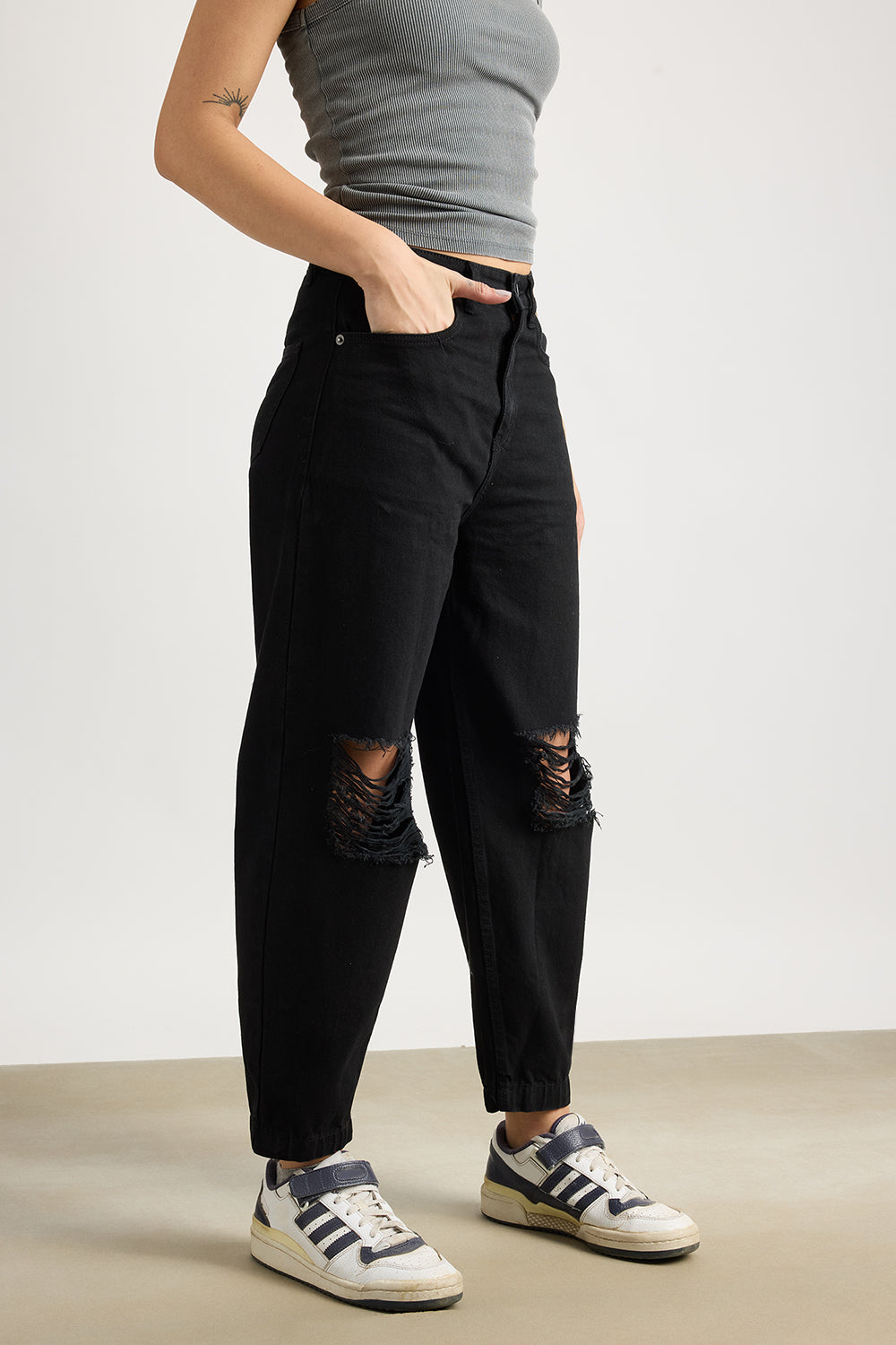 All Black Distress Women's Slouchy Jeans