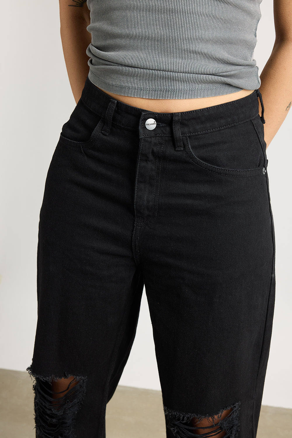 All Black Distress Women's Slouchy Jeans