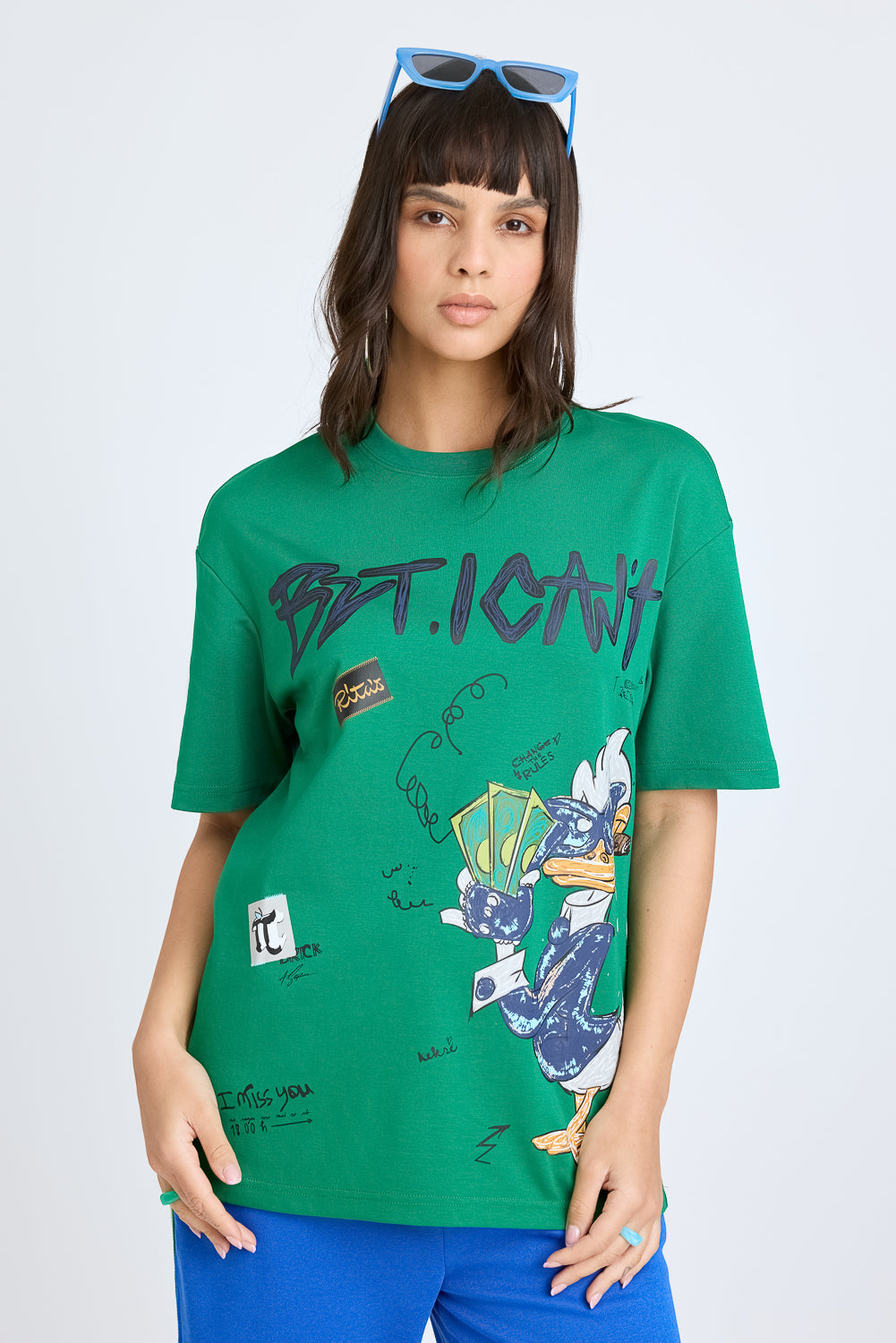 Green Printed Oversized Tee