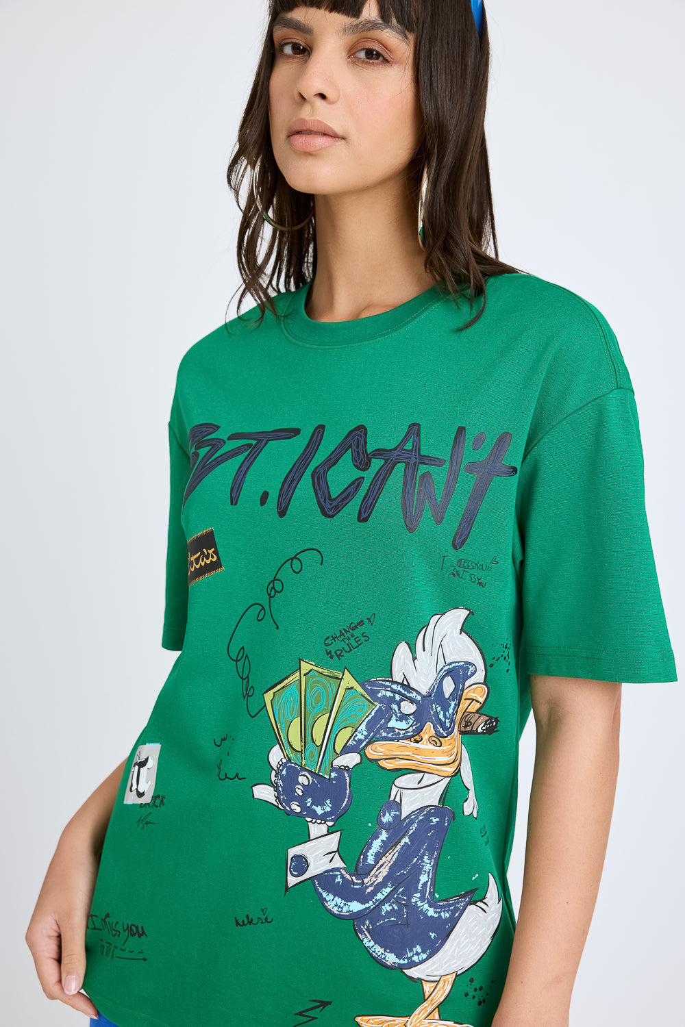 Green Printed Oversized Tee