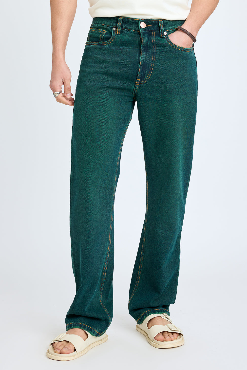 Green Men's Slim Straight Jeans