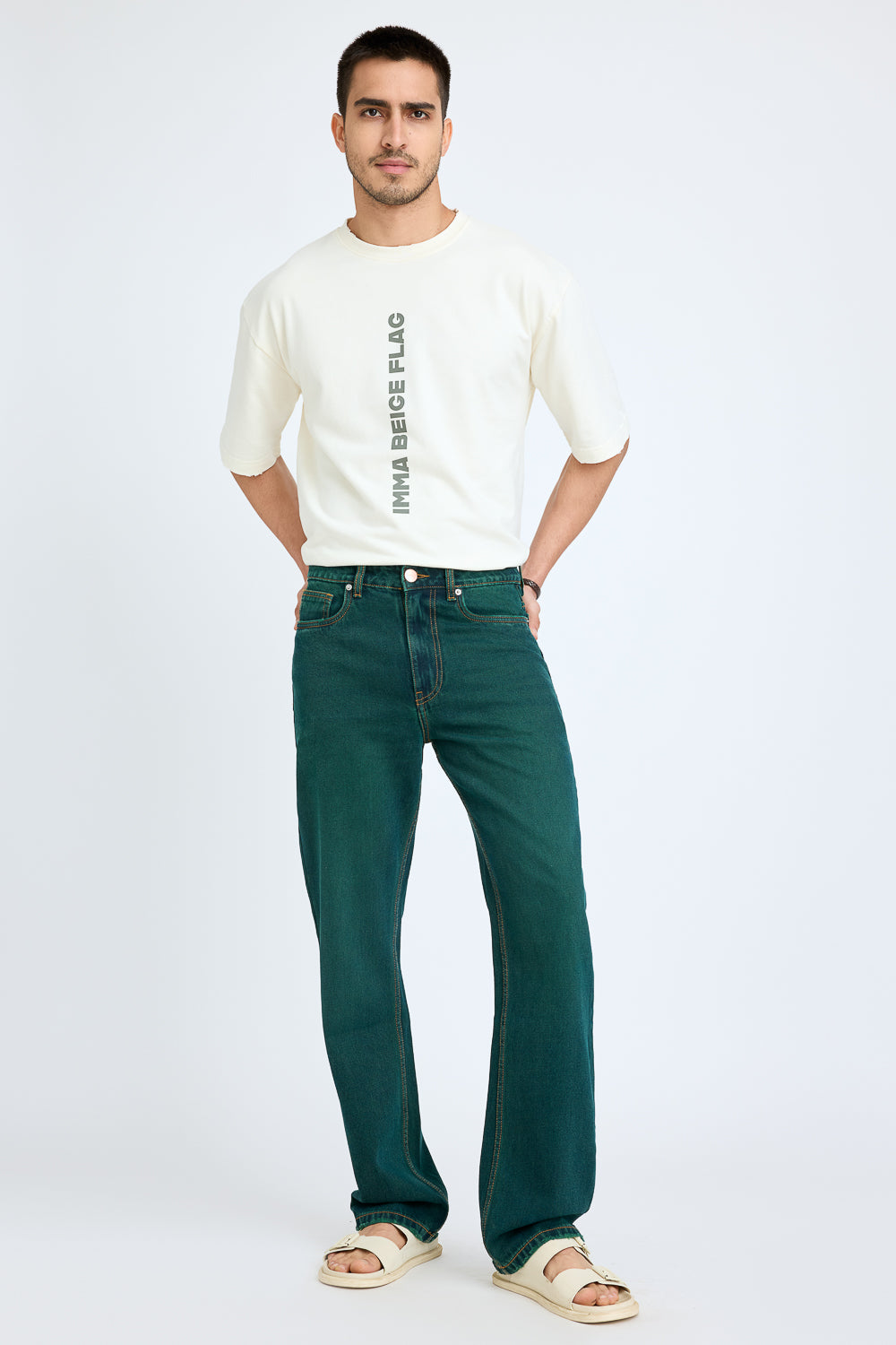 Green Men's Slim Straight Jeans