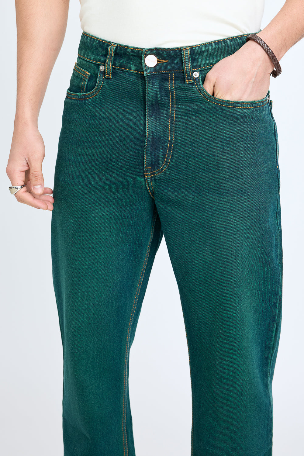 Green Men's Slim Straight Jeans