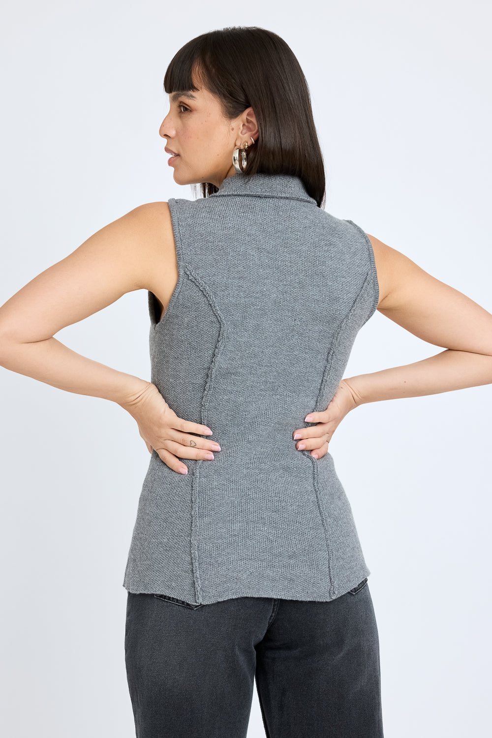 Grey Sleeveless Collared Jacket