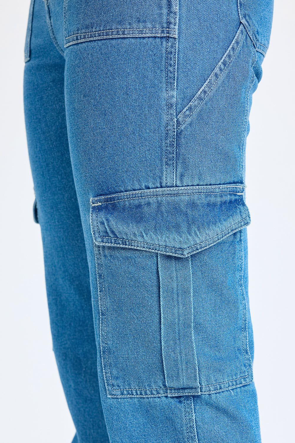 Mid Blue Women's Straight Cargo Jeans