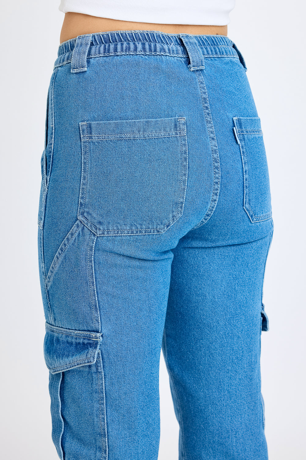 Mid Blue Women's Straight Cargo Jeans