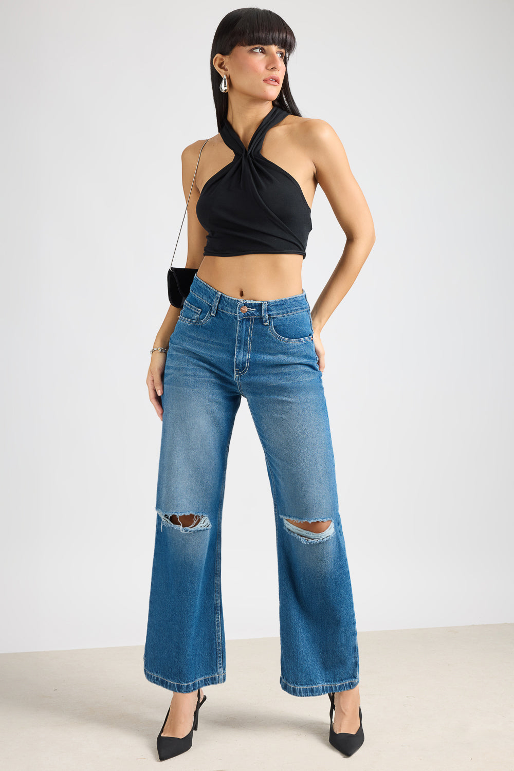Blue Urban Rip Women's Wide Jeans - Main Image