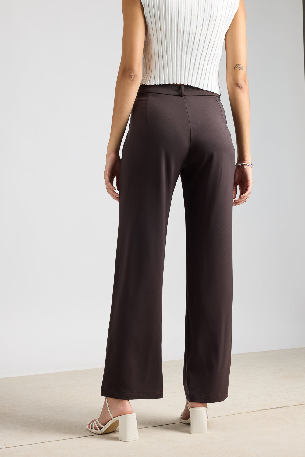 Women's Pleated Dark Brown Korean Pant