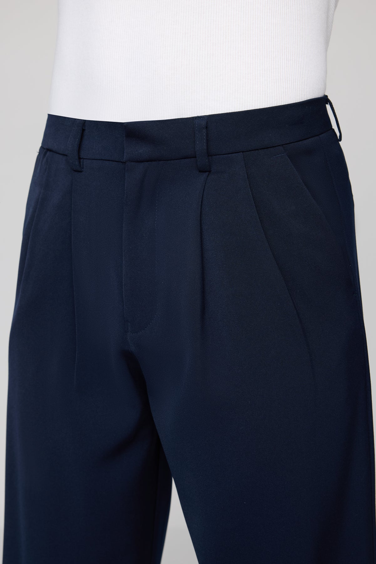 Navy Pleated Men's Straight Korean Pants