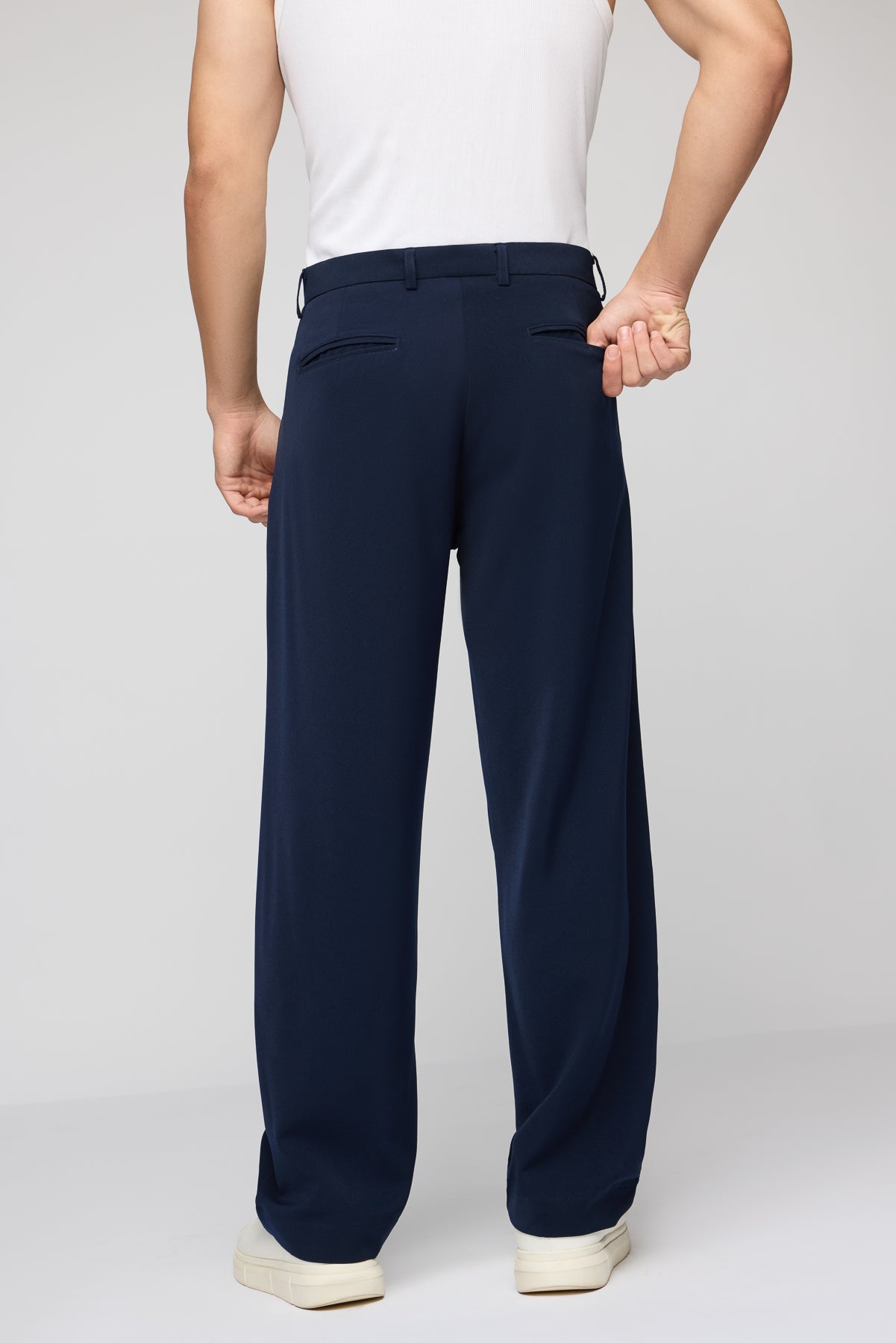 Navy Pleated Men's Straight Korean Pants