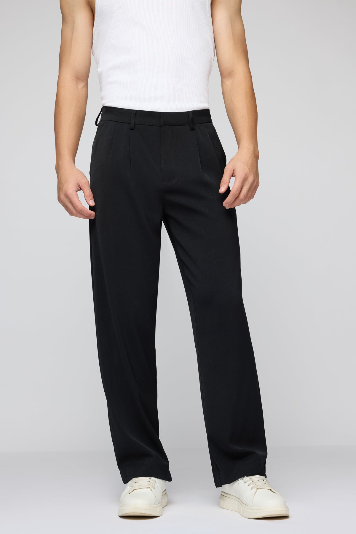 Black Men's Pleated Straight Korean Pants