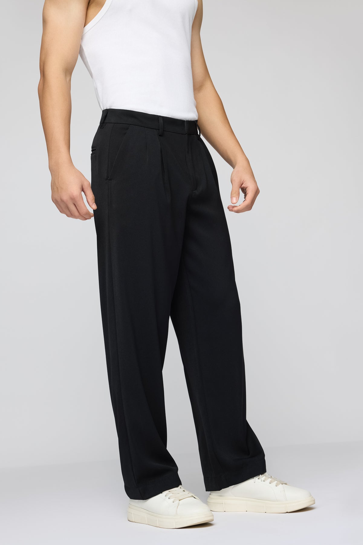 Black Men's Pleated Straight Korean Pants