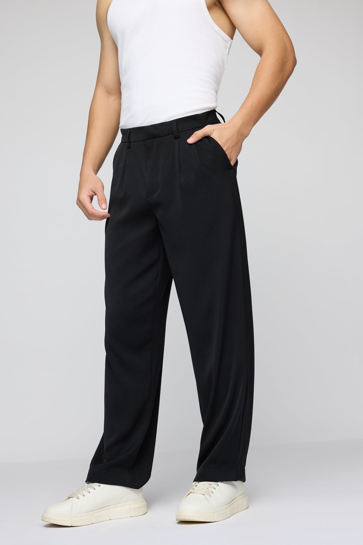Black Men's Pleated Straight Korean Pants