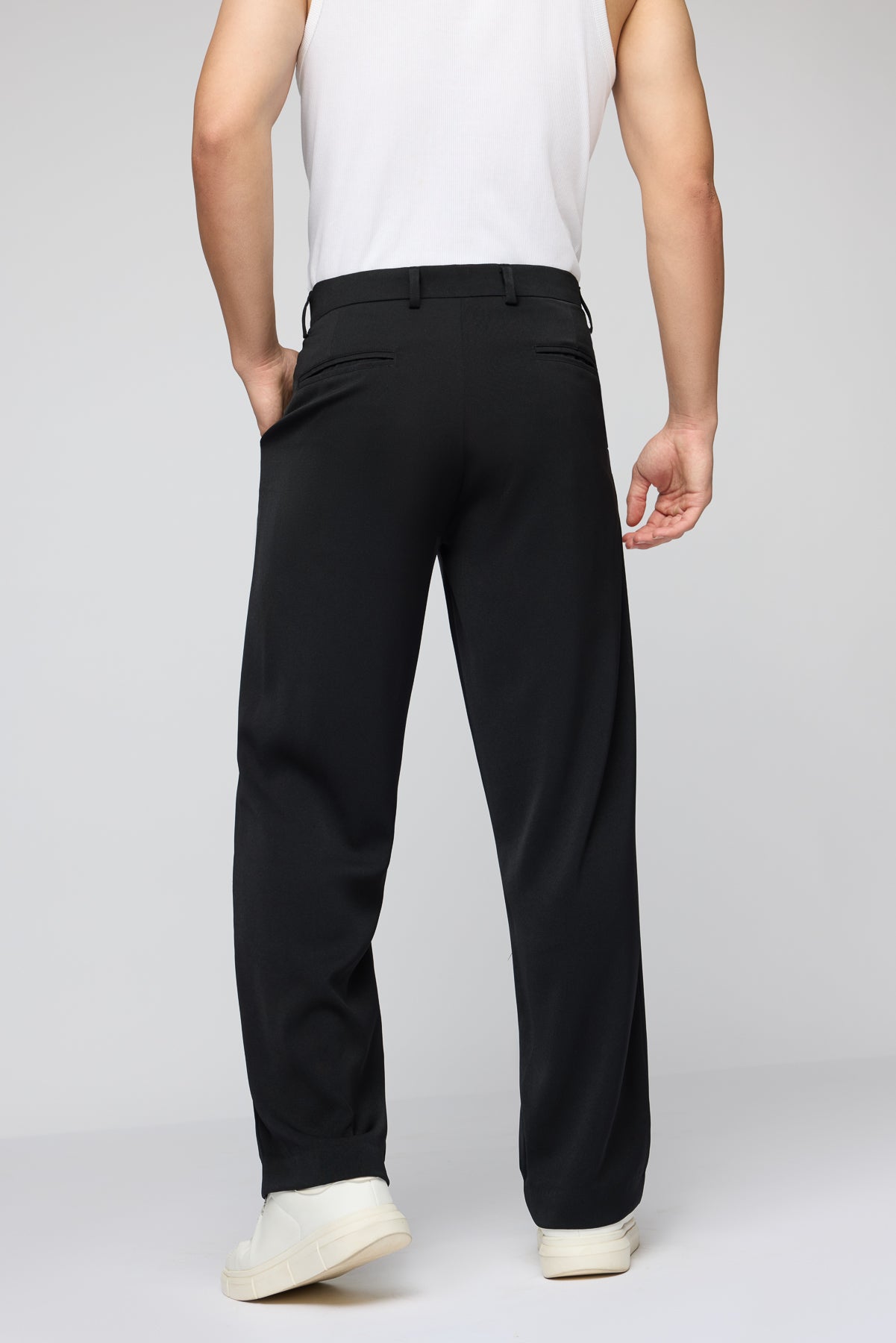 Black Men's Pleated Straight Korean Pants