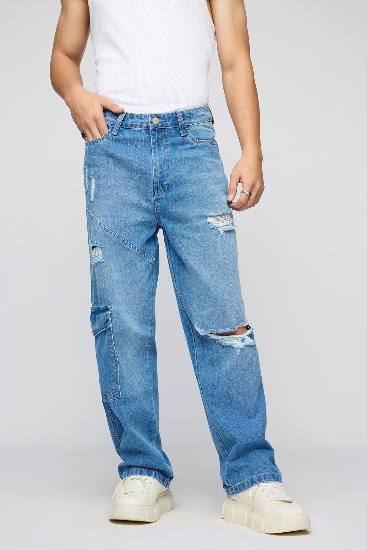 Blue Streetwise Torn Men's Straight Fit Jeans