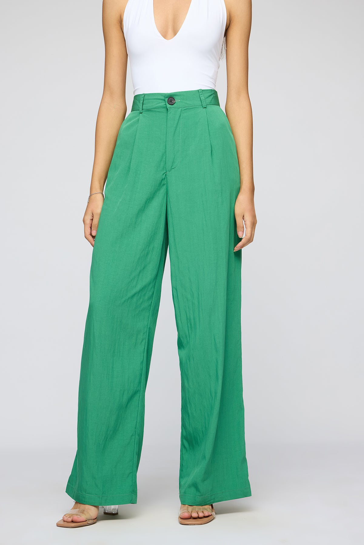 Lush Green Pleated Straight Fit Korean Pants