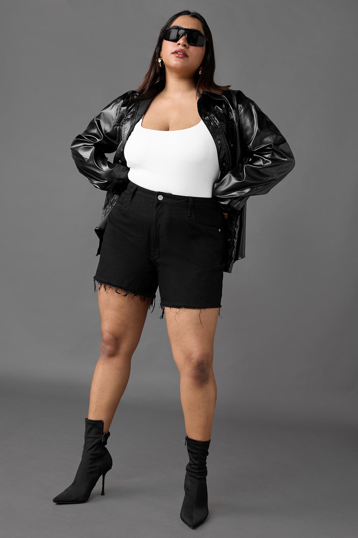 Curve Black Leather Shacket