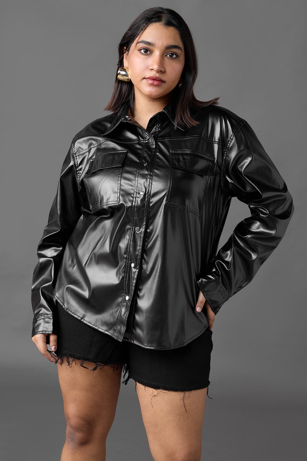 Curve Black Leather Shacket
