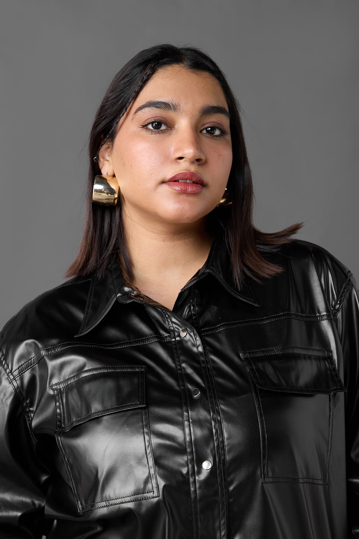 Curve Black Leather Shacket