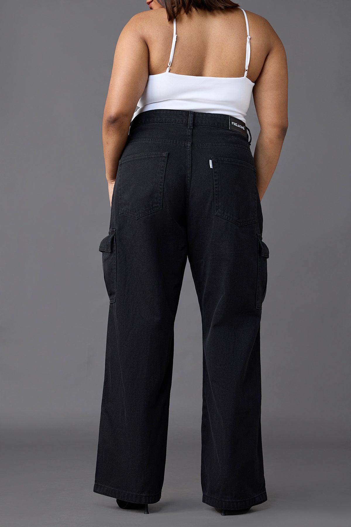 Curve Black Baggy Straight Cargo Jeans