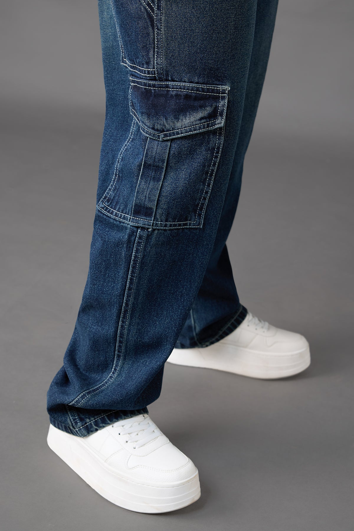 Curve Azul Blue Baggy Straight Cargo Jeans