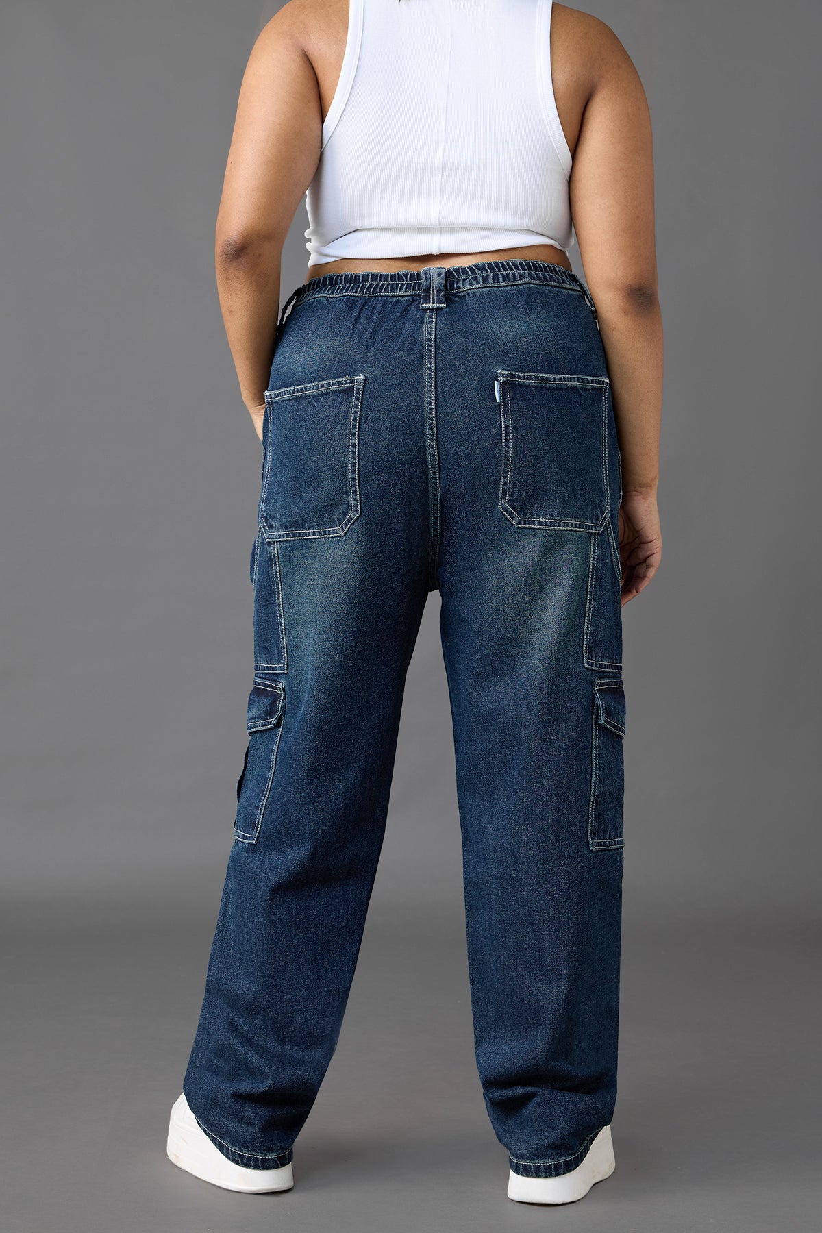 Curve Azul Blue Baggy Straight Cargo Jeans