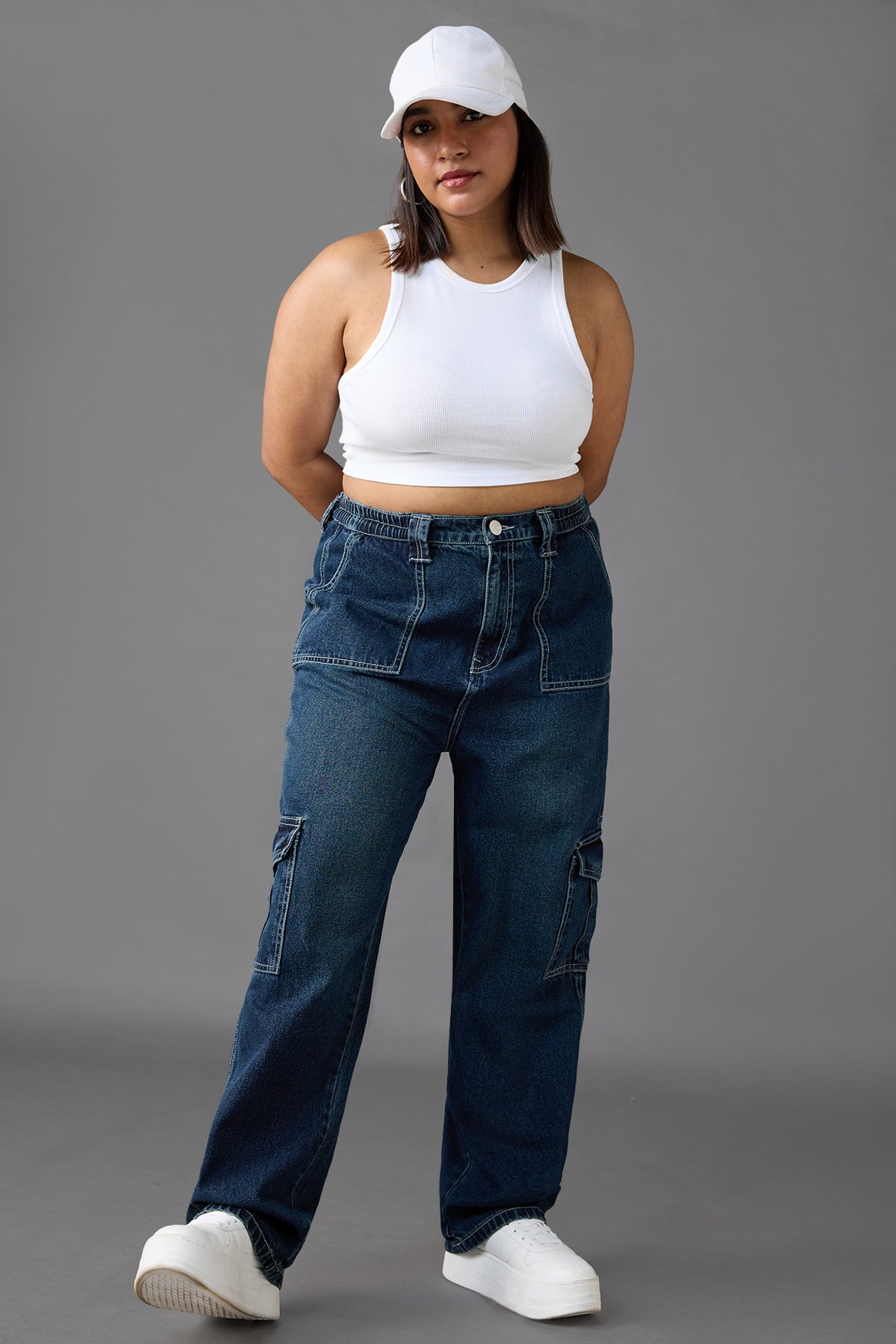 Curve Azul Blue Baggy Straight Cargo Jeans