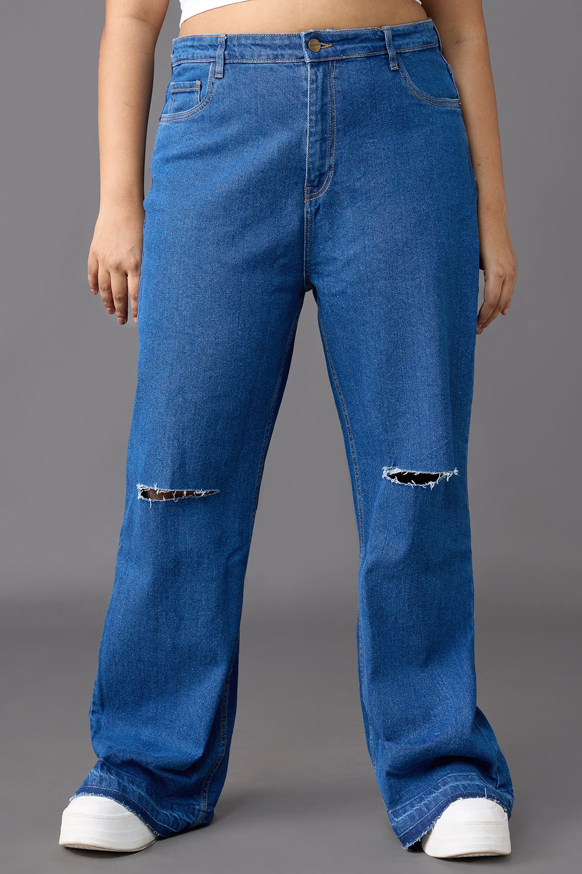 Curve Classic Throwback Blue Distressed Bootcut Jeans