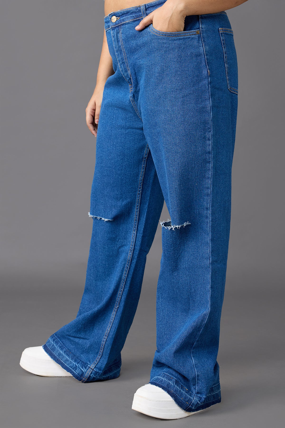 Curve Classic Throwback Blue Distressed Bootcut Jeans