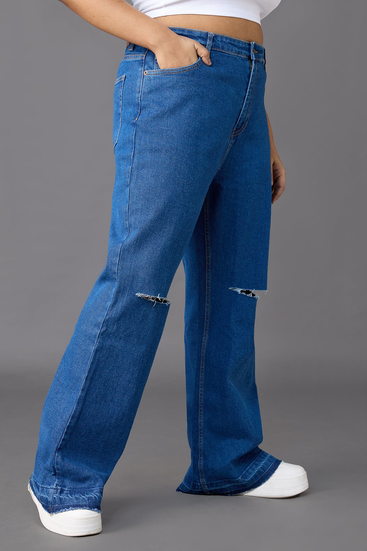 Curve Classic Throwback Blue Distressed Bootcut Jeans