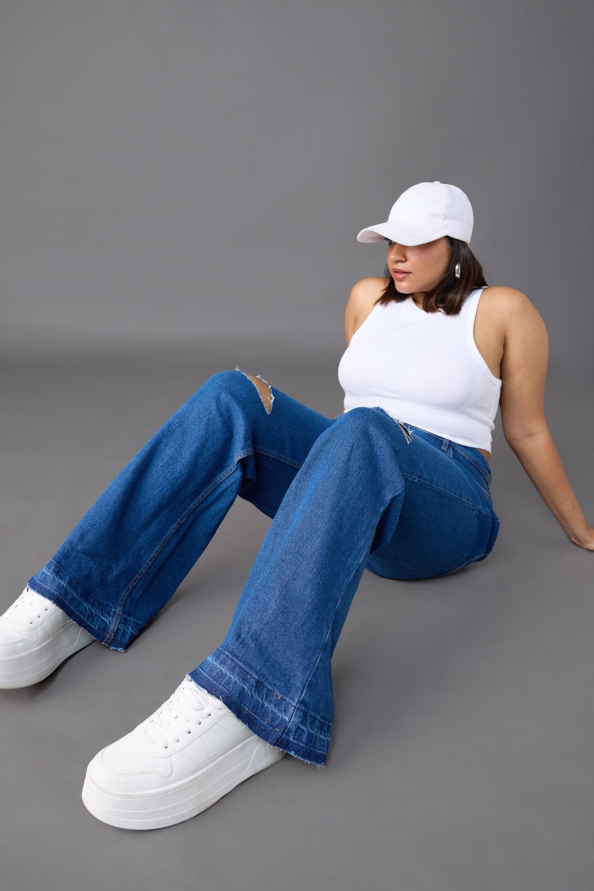 Curve Classic Throwback Blue Distressed Bootcut Jeans