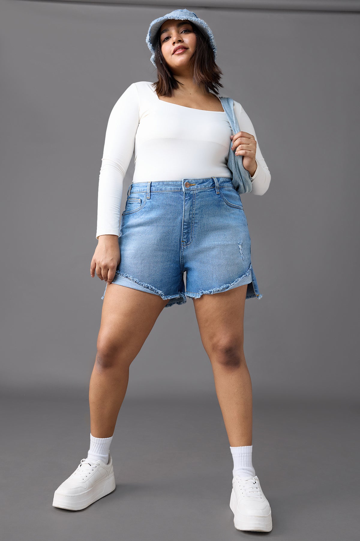Curve Midday Sky Blue Turn Up Denim Shorts