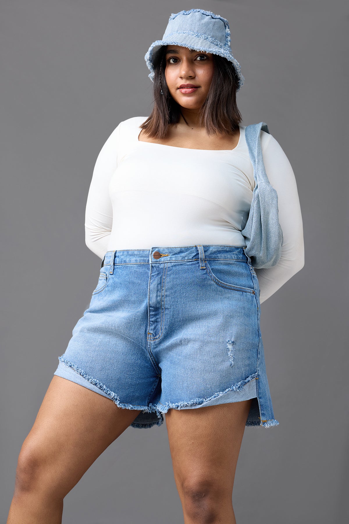 Curve Midday Sky Blue Turn Up Denim Shorts