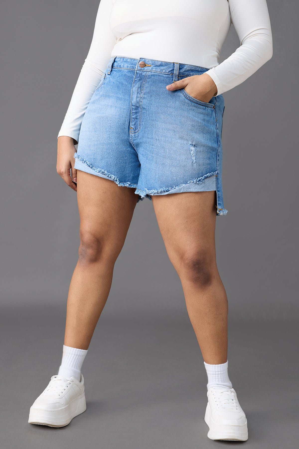 Curve Midday Sky Blue Turn Up Denim Shorts