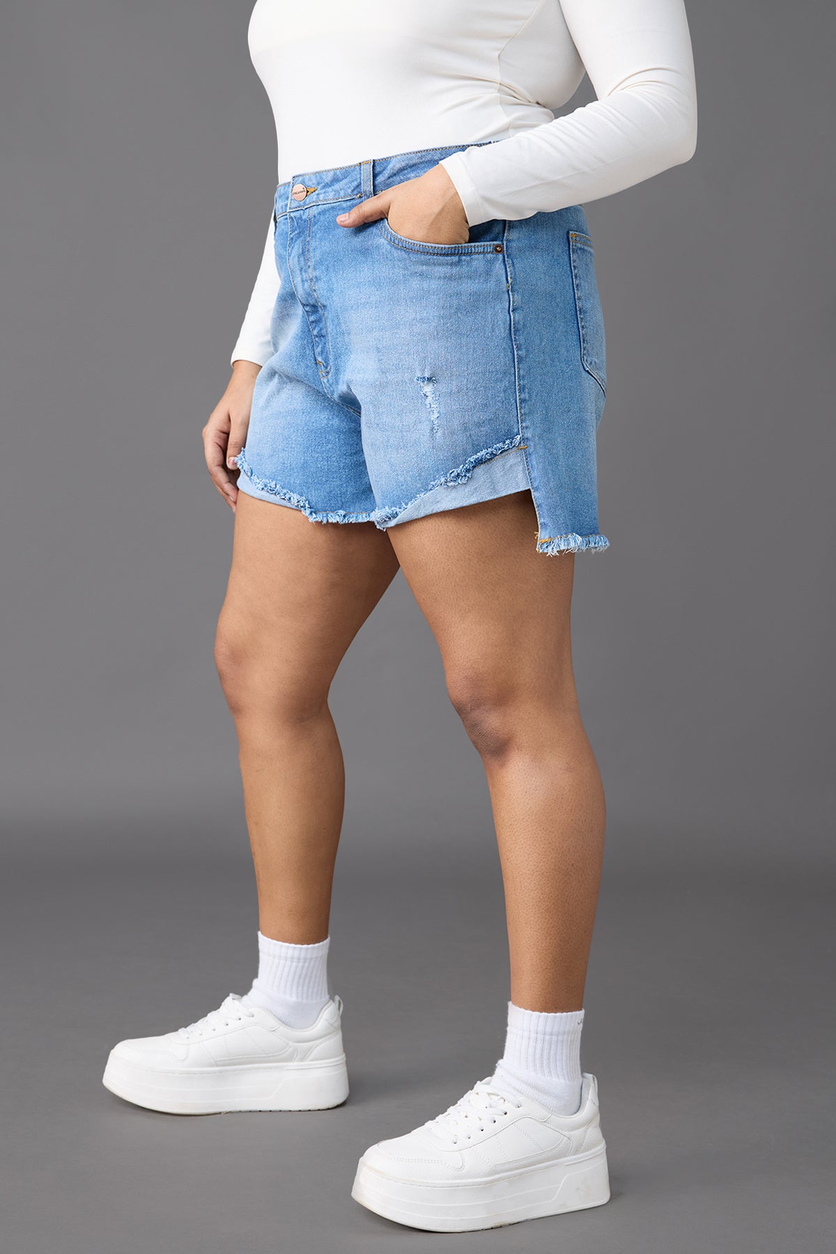 Curve Midday Sky Blue Turn Up Denim Shorts