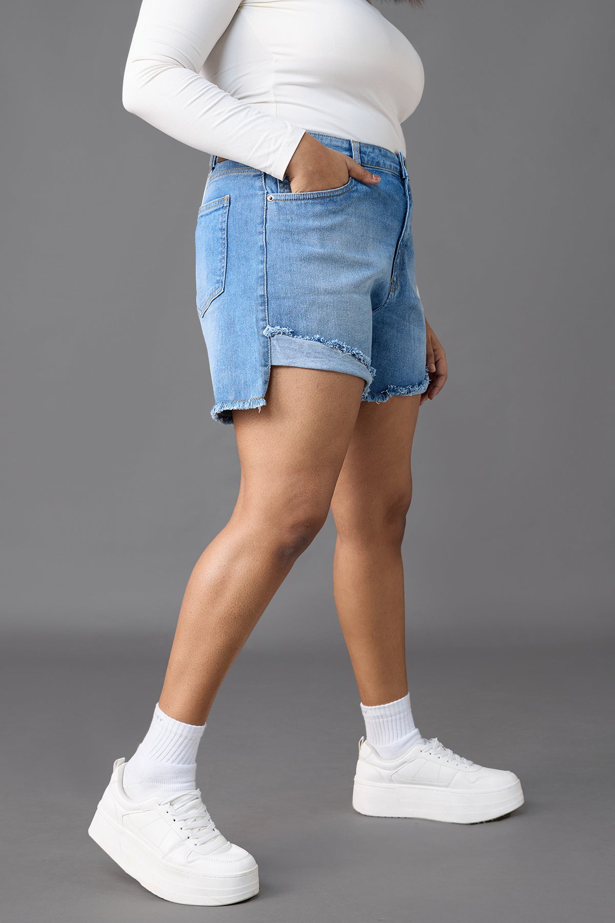 Curve Midday Sky Blue Turn Up Denim Shorts