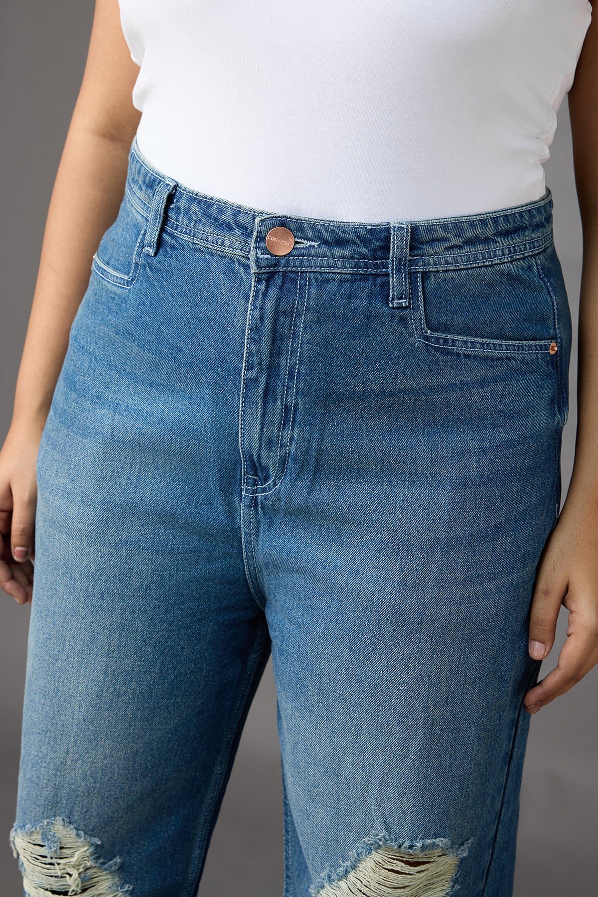 Curve Muse Blue Distressed Straight Jeans