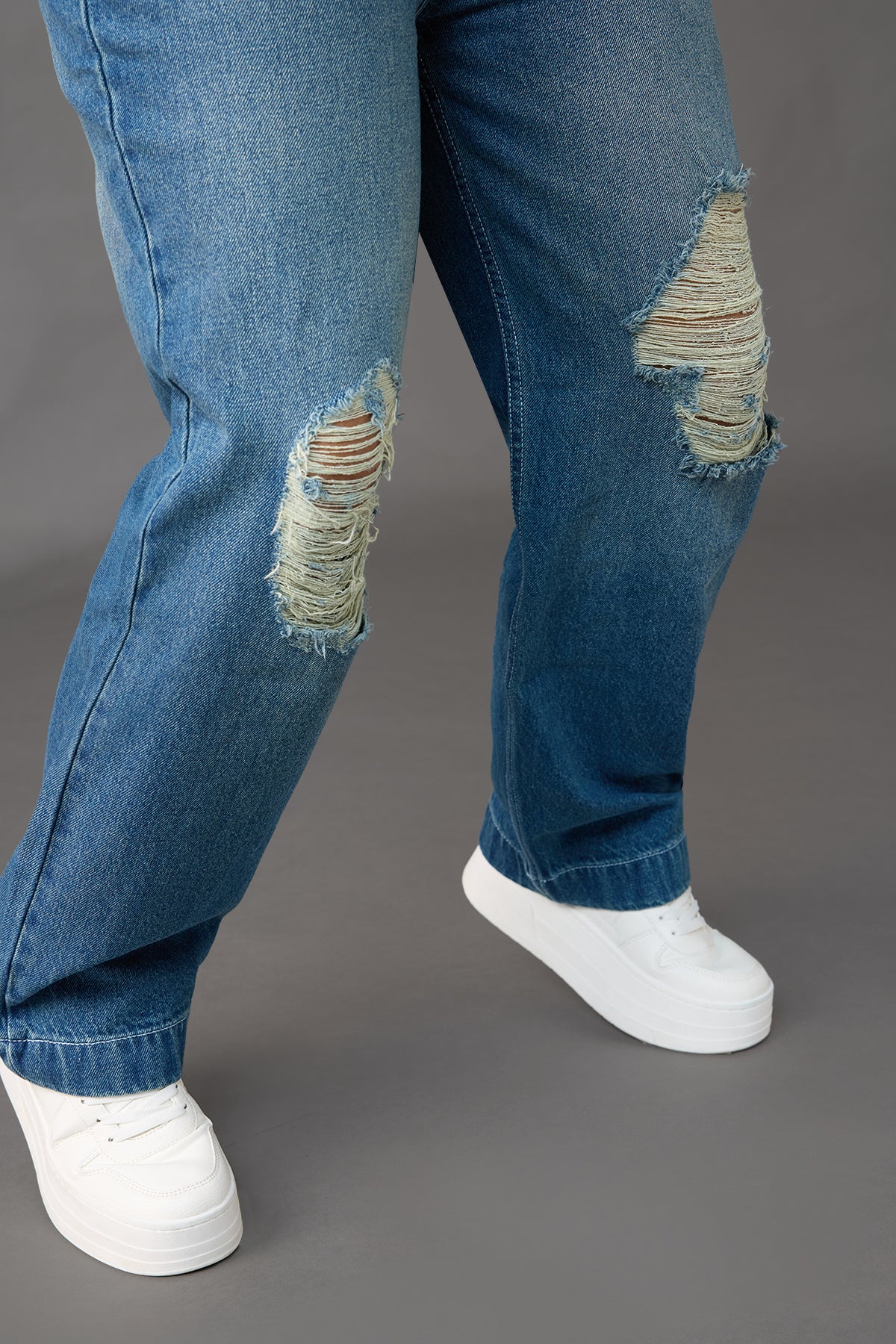 Curve Muse Blue Distressed Straight Jeans