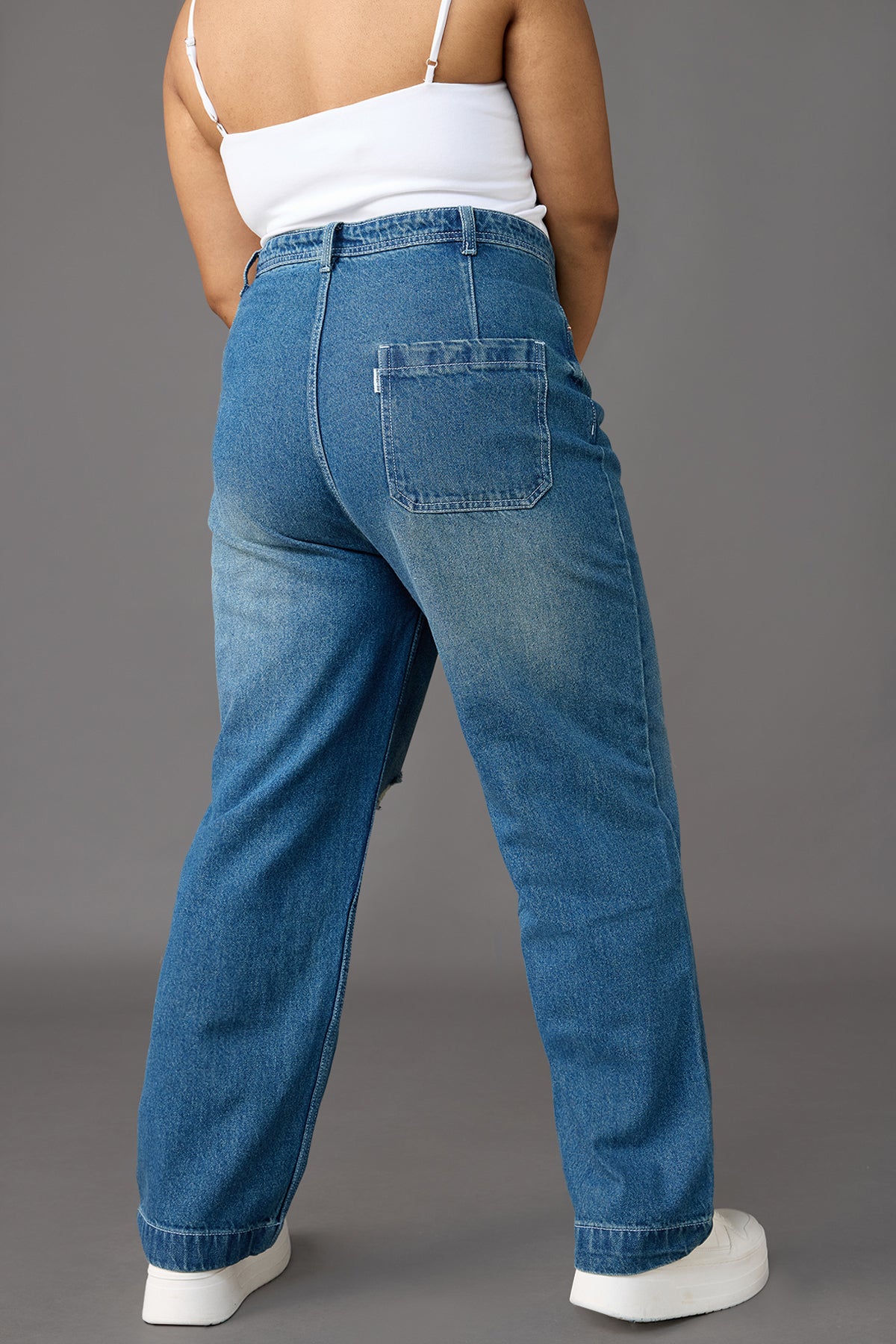 Curve Muse Blue Distressed Straight Jeans