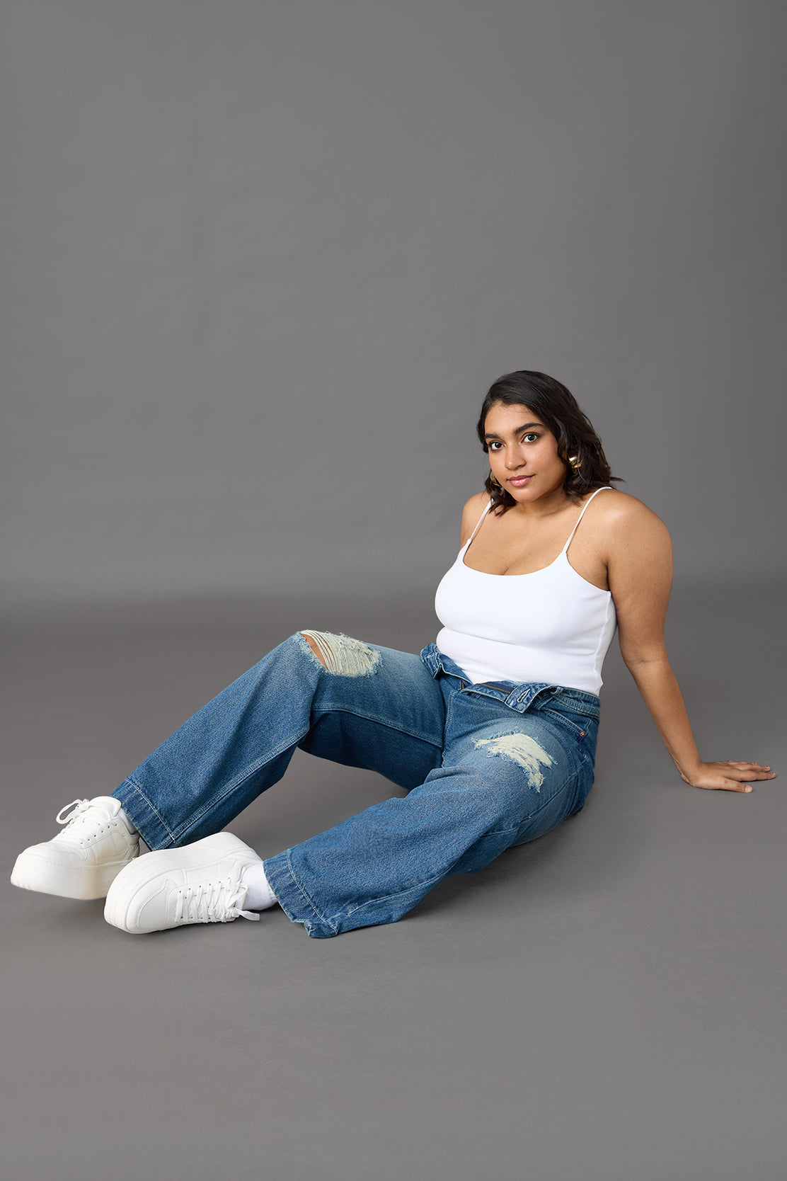 Curve Muse Blue Distressed Straight Jeans