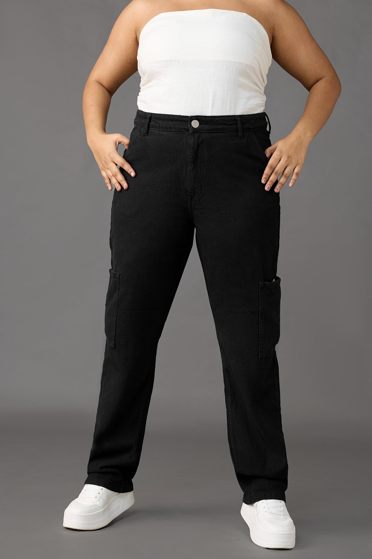 Curve Hourglass Black Straight Cargo Jeans
