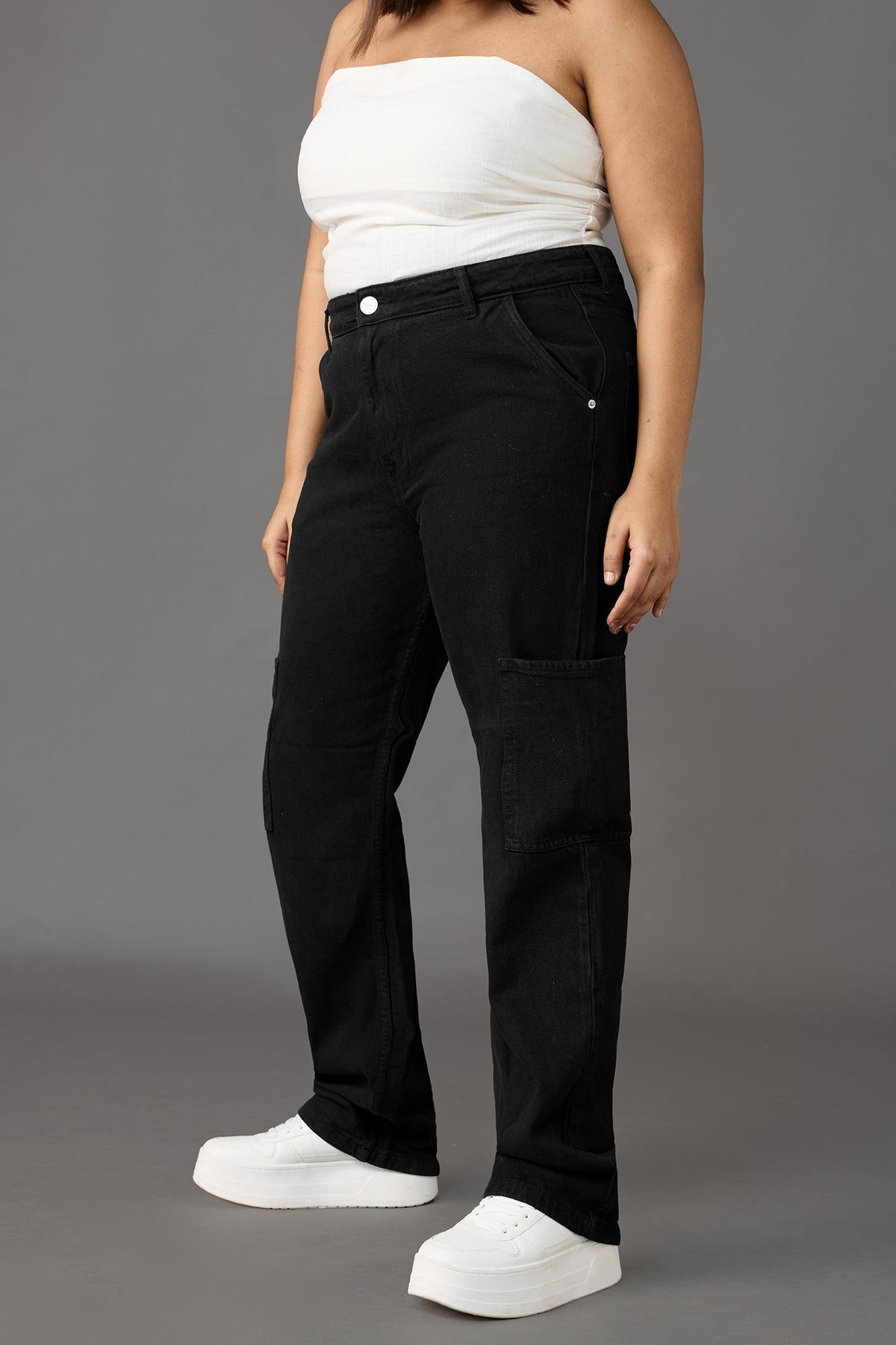 Curve Hourglass Black Straight Cargo Jeans